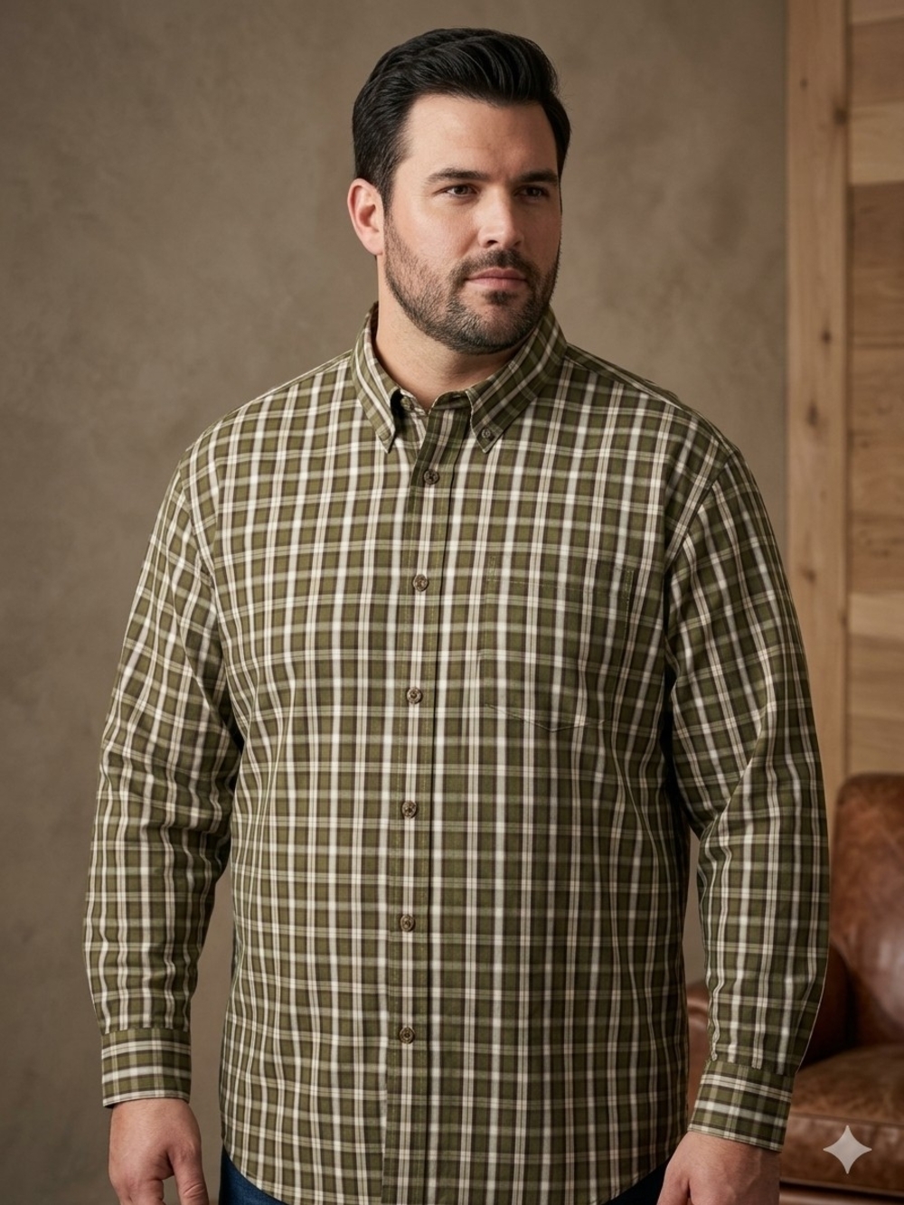 Cabela's Olive Plaid Button-Down Shirt Men's Size 3XL/3XL